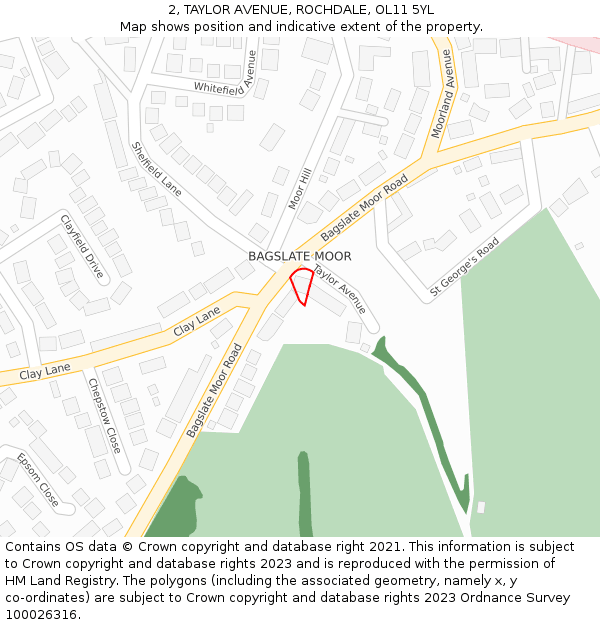 2, TAYLOR AVENUE, ROCHDALE, OL11 5YL: Location map and indicative extent of plot
