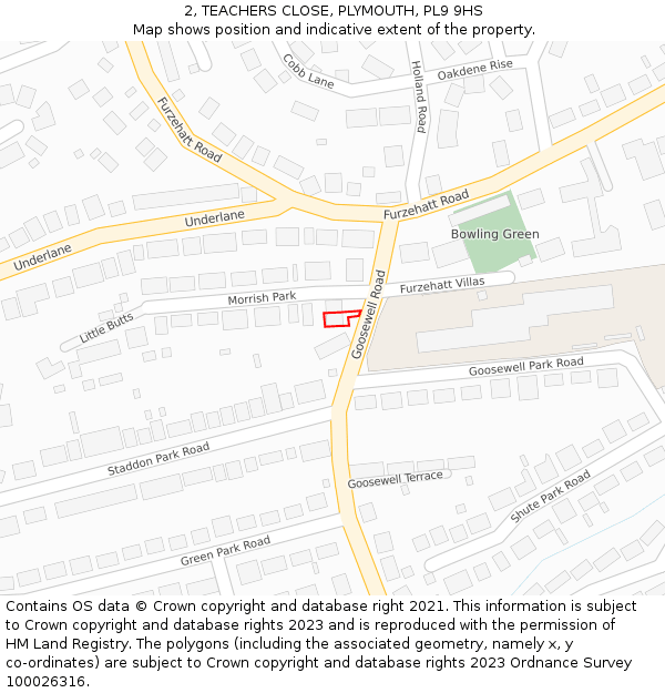 2, TEACHERS CLOSE, PLYMOUTH, PL9 9HS: Location map and indicative extent of plot