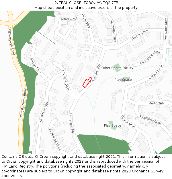 2, TEAL CLOSE, TORQUAY, TQ2 7TB: Location map and indicative extent of plot