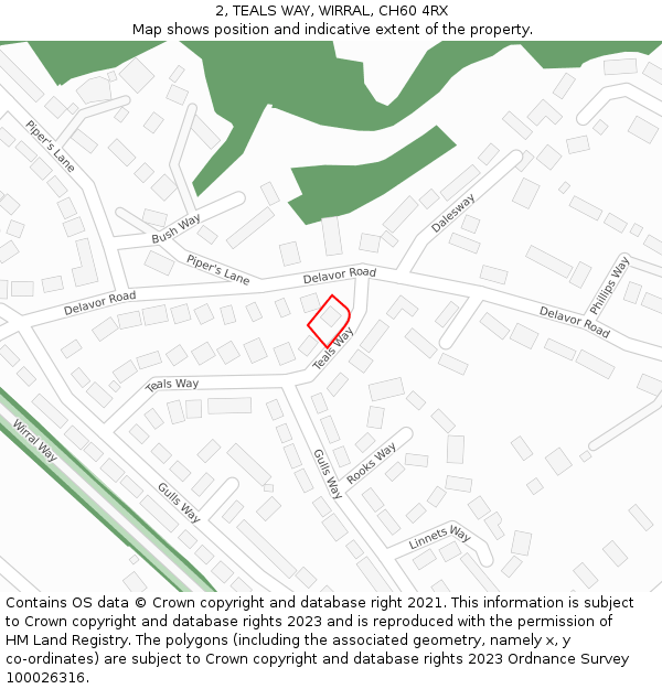 2, TEALS WAY, WIRRAL, CH60 4RX: Location map and indicative extent of plot