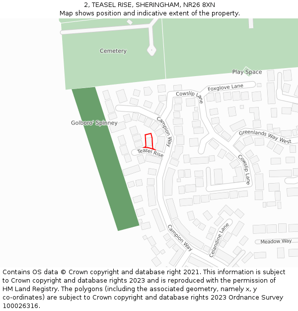 2, TEASEL RISE, SHERINGHAM, NR26 8XN: Location map and indicative extent of plot