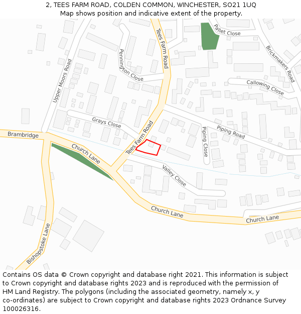 2, TEES FARM ROAD, COLDEN COMMON, WINCHESTER, SO21 1UQ: Location map and indicative extent of plot