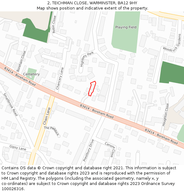 2, TEICHMAN CLOSE, WARMINSTER, BA12 9HY: Location map and indicative extent of plot