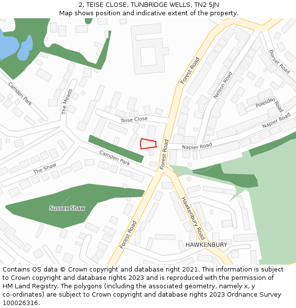 2, TEISE CLOSE, TUNBRIDGE WELLS, TN2 5JN: Location map and indicative extent of plot