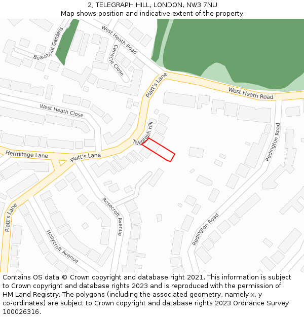 2, TELEGRAPH HILL, LONDON, NW3 7NU: Location map and indicative extent of plot