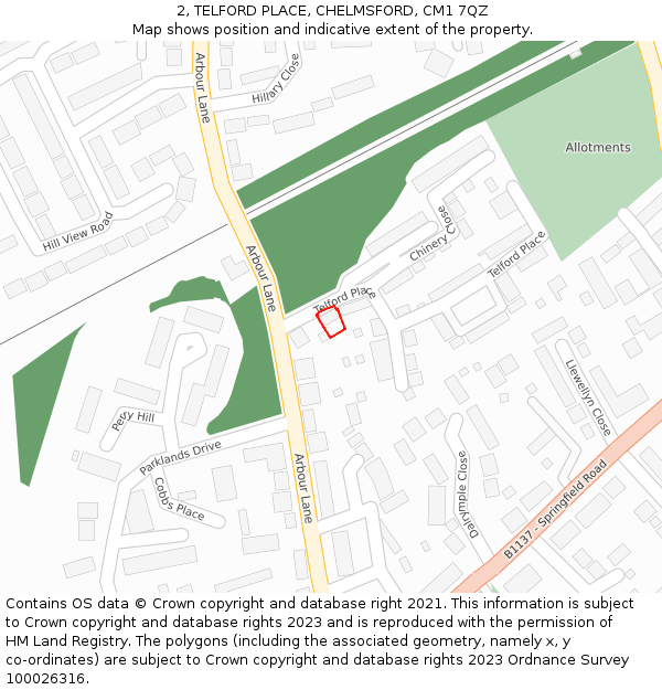 2, TELFORD PLACE, CHELMSFORD, CM1 7QZ: Location map and indicative extent of plot