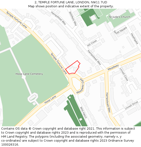 2, TEMPLE FORTUNE LANE, LONDON, NW11 7UD: Location map and indicative extent of plot