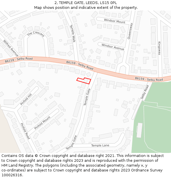 2, TEMPLE GATE, LEEDS, LS15 0PL: Location map and indicative extent of plot