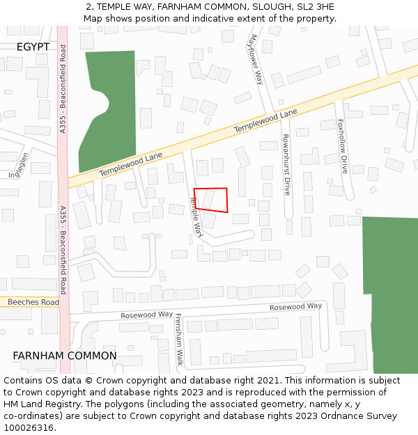 2, TEMPLE WAY, FARNHAM COMMON, SLOUGH, SL2 3HE: Location map and indicative extent of plot