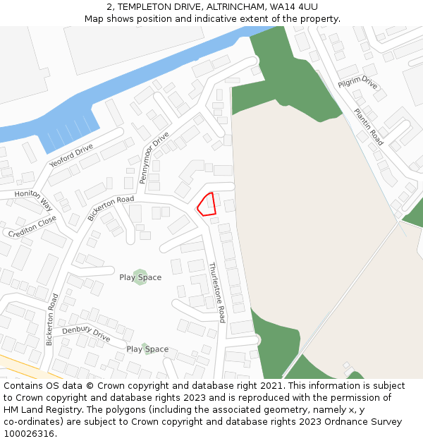 2, TEMPLETON DRIVE, ALTRINCHAM, WA14 4UU: Location map and indicative extent of plot