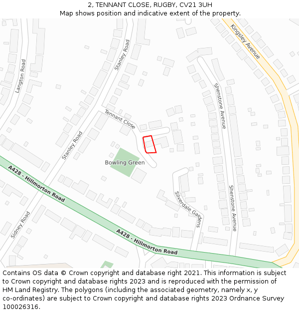 2, TENNANT CLOSE, RUGBY, CV21 3UH: Location map and indicative extent of plot