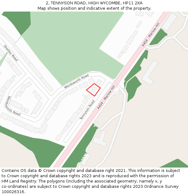 2, TENNYSON ROAD, HIGH WYCOMBE, HP11 2XA: Location map and indicative extent of plot