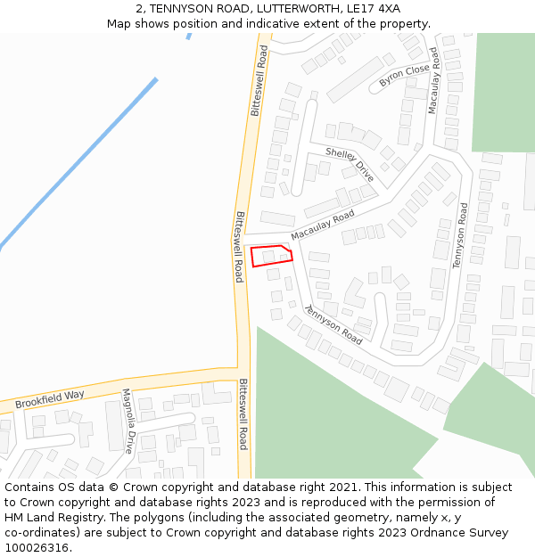 2, TENNYSON ROAD, LUTTERWORTH, LE17 4XA: Location map and indicative extent of plot