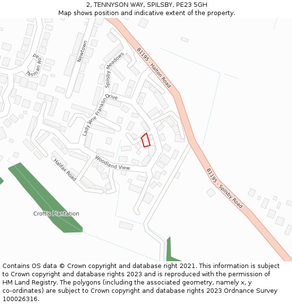 2, TENNYSON WAY, SPILSBY, PE23 5GH: Location map and indicative extent of plot
