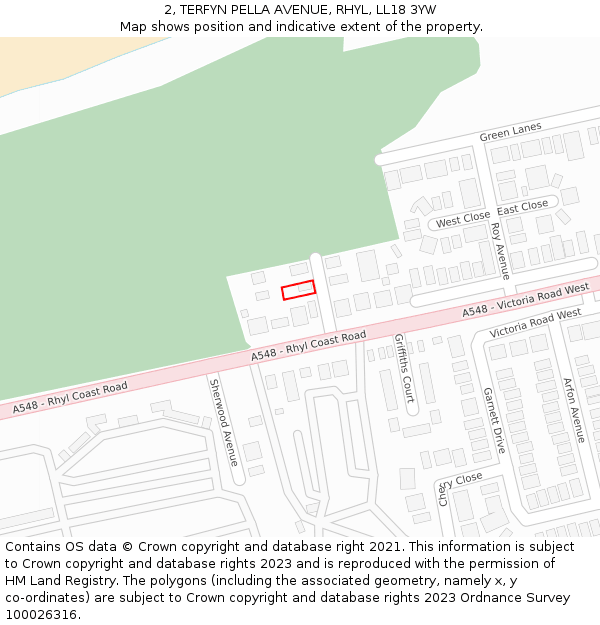 2, TERFYN PELLA AVENUE, RHYL, LL18 3YW: Location map and indicative extent of plot