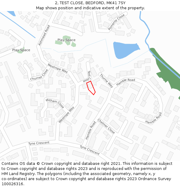 2, TEST CLOSE, BEDFORD, MK41 7SY: Location map and indicative extent of plot