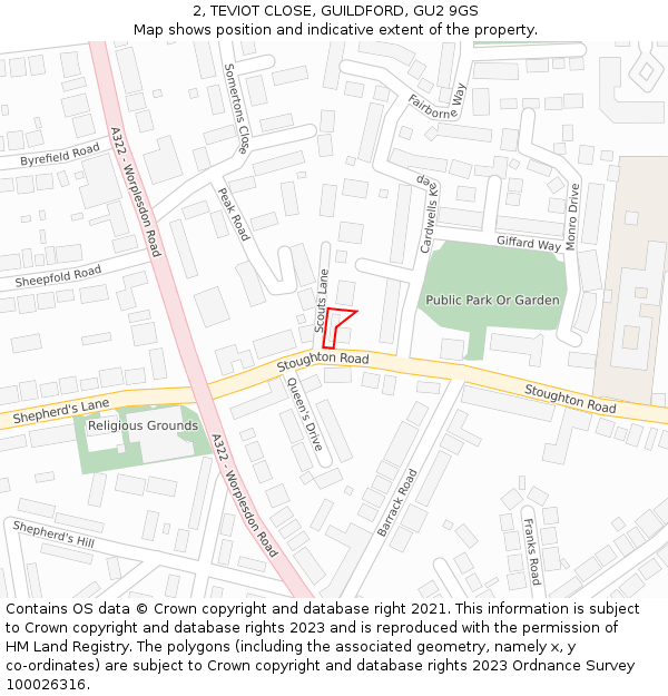 2, TEVIOT CLOSE, GUILDFORD, GU2 9GS: Location map and indicative extent of plot