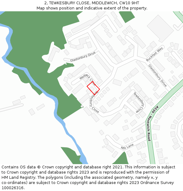 2, TEWKESBURY CLOSE, MIDDLEWICH, CW10 9HT: Location map and indicative extent of plot