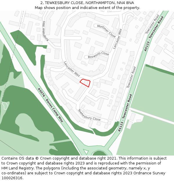 2, TEWKESBURY CLOSE, NORTHAMPTON, NN4 8NA: Location map and indicative extent of plot