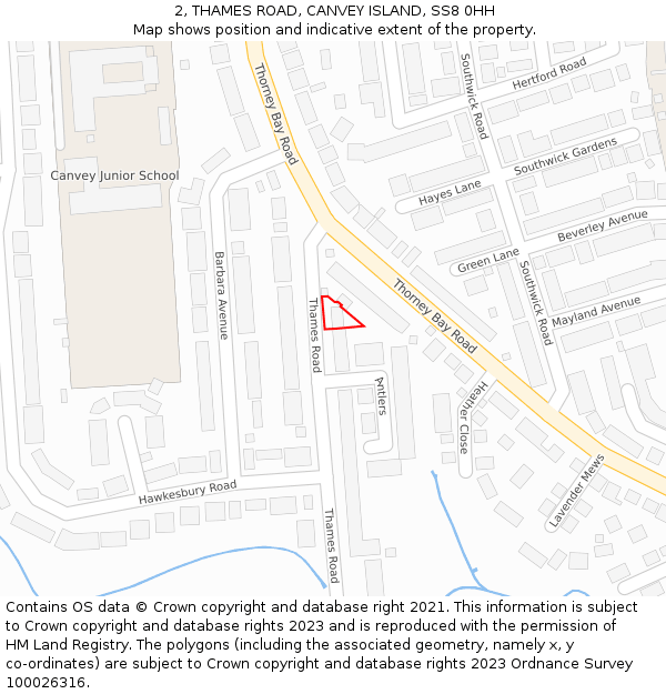 2, THAMES ROAD, CANVEY ISLAND, SS8 0HH: Location map and indicative extent of plot