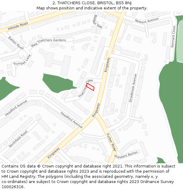 2, THATCHERS CLOSE, BRISTOL, BS5 8NJ: Location map and indicative extent of plot