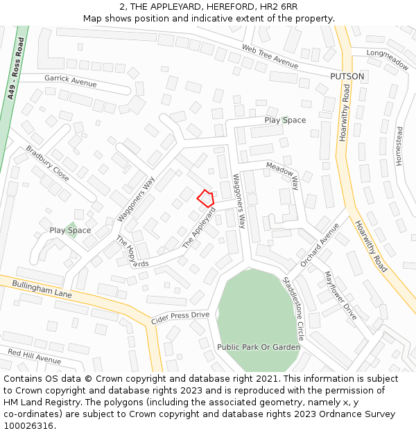 2, THE APPLEYARD, HEREFORD, HR2 6RR: Location map and indicative extent of plot