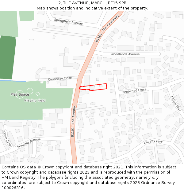 2, THE AVENUE, MARCH, PE15 9PR: Location map and indicative extent of plot