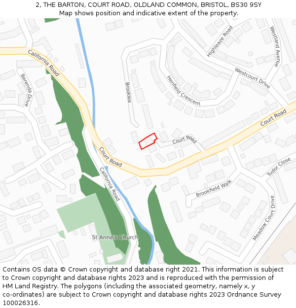 2, THE BARTON, COURT ROAD, OLDLAND COMMON, BRISTOL, BS30 9SY: Location map and indicative extent of plot