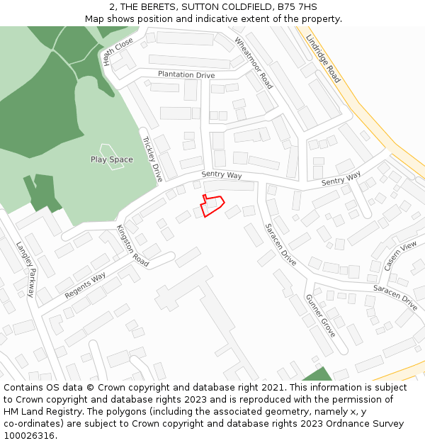 2, THE BERETS, SUTTON COLDFIELD, B75 7HS: Location map and indicative extent of plot
