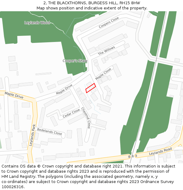2, THE BLACKTHORNS, BURGESS HILL, RH15 8HW: Location map and indicative extent of plot