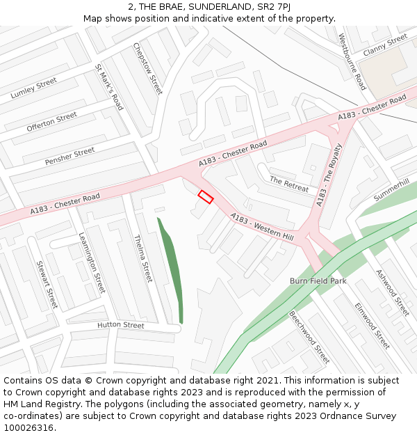 2, THE BRAE, SUNDERLAND, SR2 7PJ: Location map and indicative extent of plot