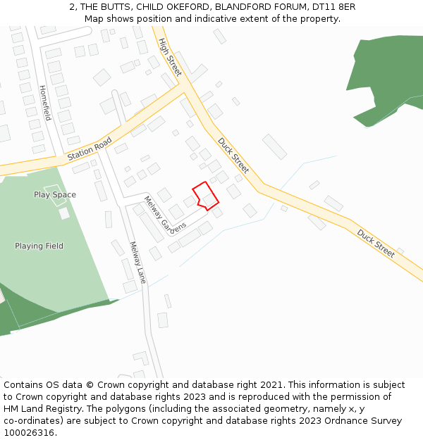 2, THE BUTTS, CHILD OKEFORD, BLANDFORD FORUM, DT11 8ER: Location map and indicative extent of plot