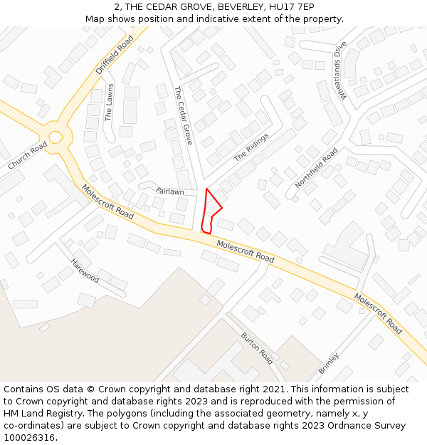 2, THE CEDAR GROVE, BEVERLEY, HU17 7EP: Location map and indicative extent of plot