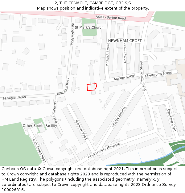 2, THE CENACLE, CAMBRIDGE, CB3 9JS: Location map and indicative extent of plot