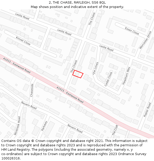 2, THE CHASE, RAYLEIGH, SS6 8QL: Location map and indicative extent of plot