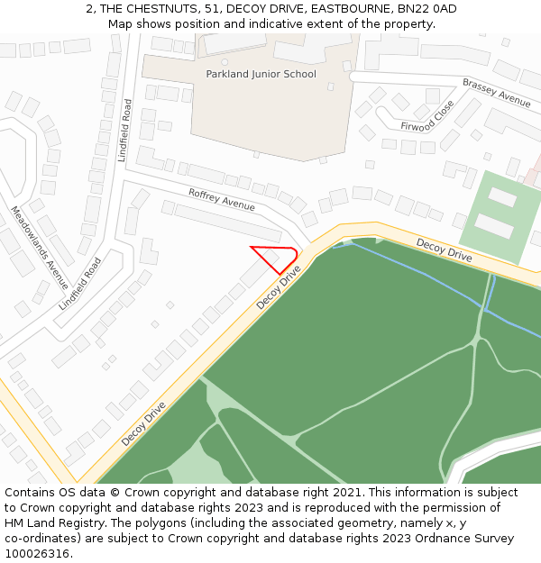 2, THE CHESTNUTS, 51, DECOY DRIVE, EASTBOURNE, BN22 0AD: Location map and indicative extent of plot