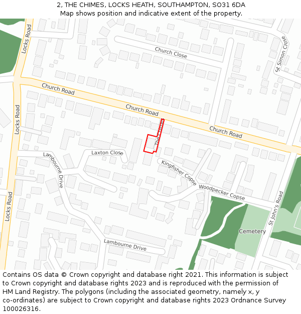 2, THE CHIMES, LOCKS HEATH, SOUTHAMPTON, SO31 6DA: Location map and indicative extent of plot