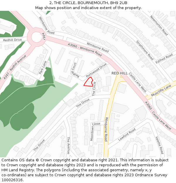 2, THE CIRCLE, BOURNEMOUTH, BH9 2UB: Location map and indicative extent of plot