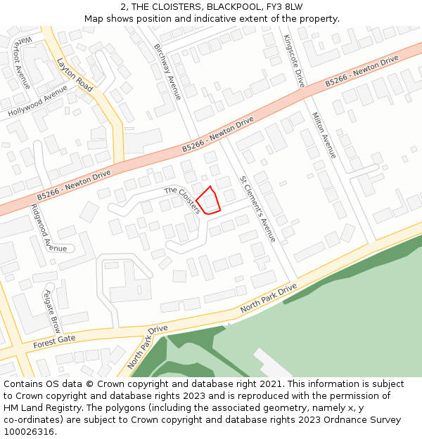 2, THE CLOISTERS, BLACKPOOL, FY3 8LW: Location map and indicative extent of plot