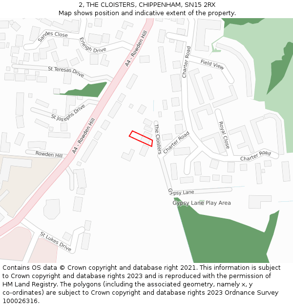 2, THE CLOISTERS, CHIPPENHAM, SN15 2RX: Location map and indicative extent of plot