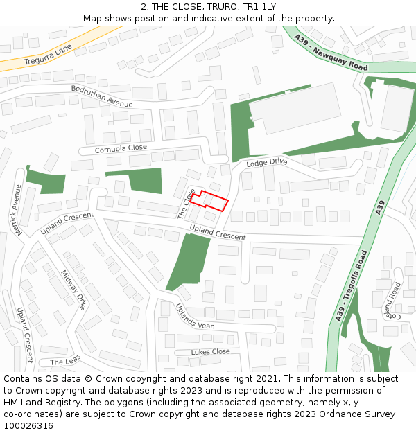 2, THE CLOSE, TRURO, TR1 1LY: Location map and indicative extent of plot