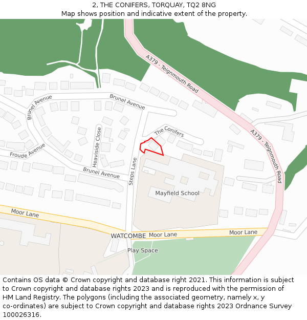 2, THE CONIFERS, TORQUAY, TQ2 8NG: Location map and indicative extent of plot