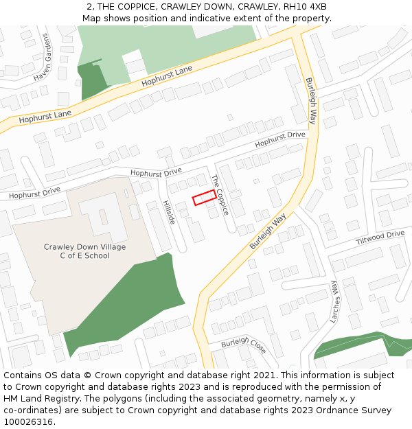 2, THE COPPICE, CRAWLEY DOWN, CRAWLEY, RH10 4XB: Location map and indicative extent of plot