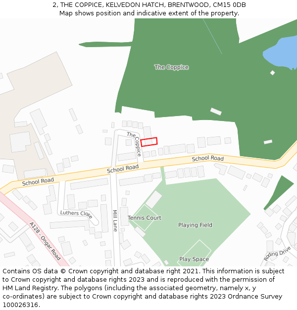 2, THE COPPICE, KELVEDON HATCH, BRENTWOOD, CM15 0DB: Location map and indicative extent of plot