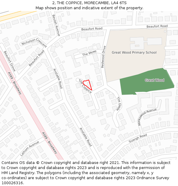 2, THE COPPICE, MORECAMBE, LA4 6TS: Location map and indicative extent of plot