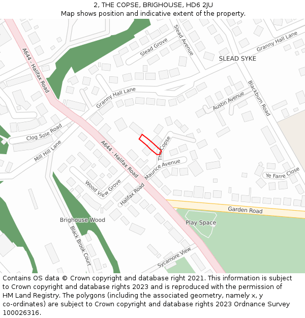 2, THE COPSE, BRIGHOUSE, HD6 2JU: Location map and indicative extent of plot