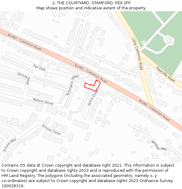 2, THE COURTYARD, STAMFORD, PE9 2FP: Location map and indicative extent of plot