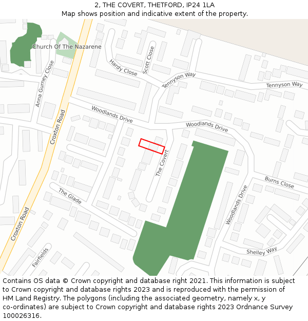 2, THE COVERT, THETFORD, IP24 1LA: Location map and indicative extent of plot