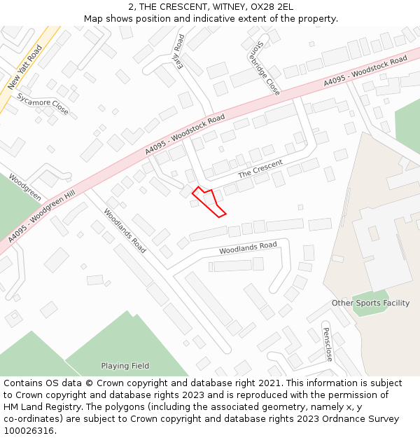 2, THE CRESCENT, WITNEY, OX28 2EL: Location map and indicative extent of plot