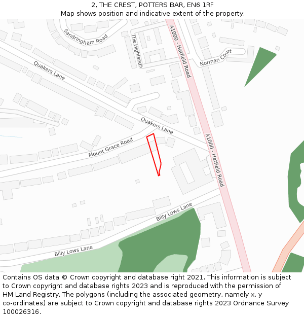 2, THE CREST, POTTERS BAR, EN6 1RF: Location map and indicative extent of plot